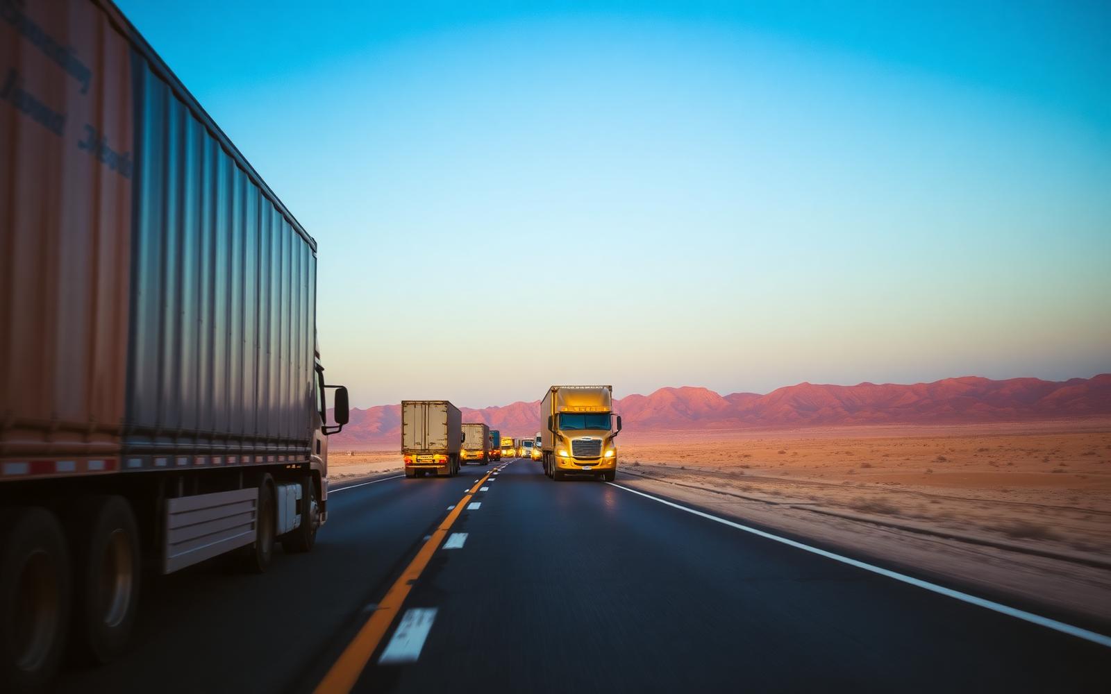 Cargo trucks on a desert highway